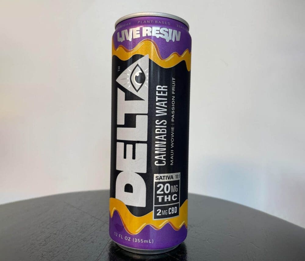 One can of Delta Cannabis Water Maui Wowie Passion Fruit flavor seltzer