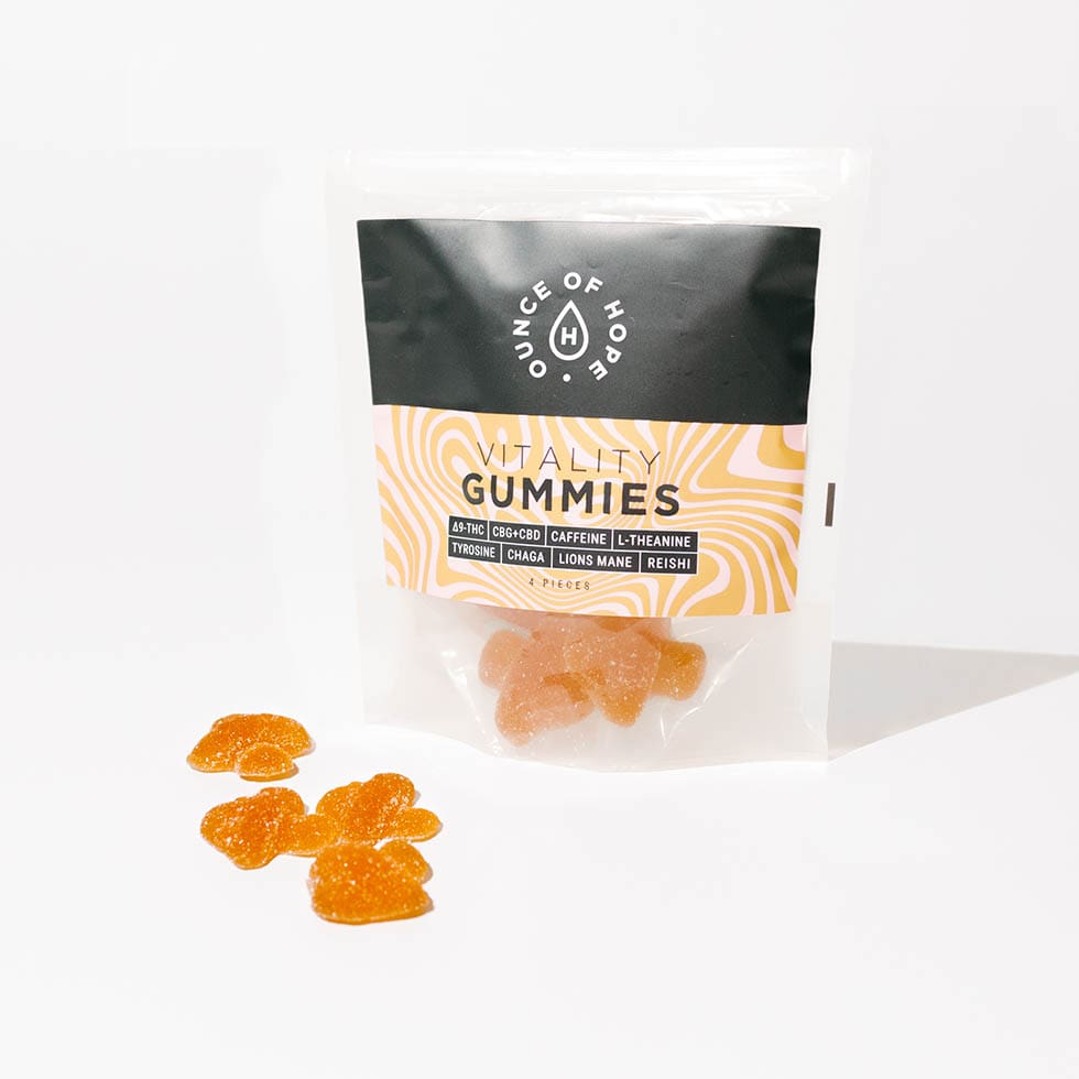 4-pack vitality gummies with 4 more gummies beside it
